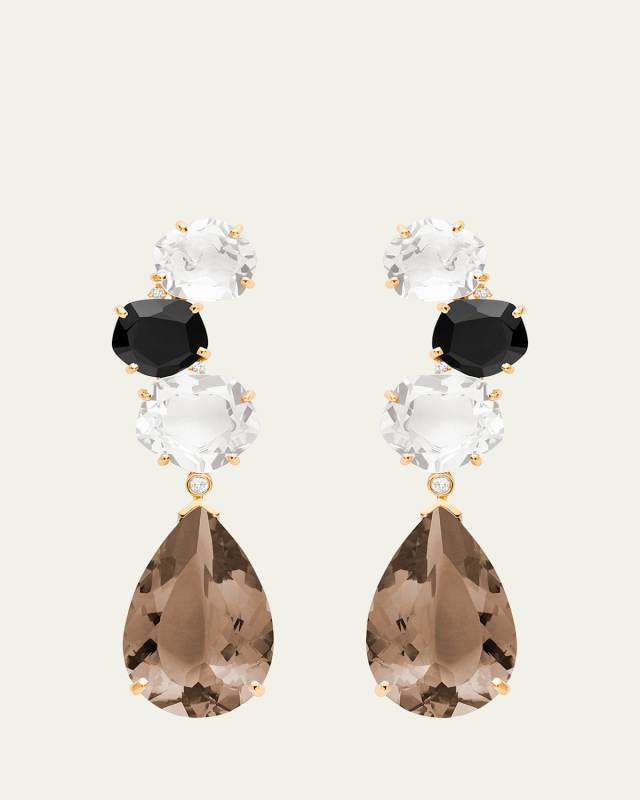 Diana Rock Crystal, Onyx, and Quartz Earrings in 18K Rose Gold